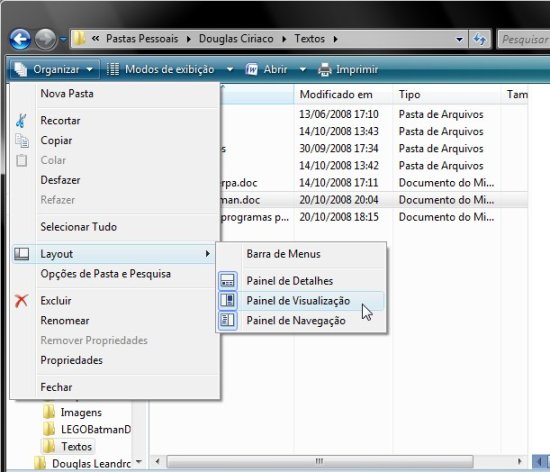 Ativando o painel de visualização no Windows Vista