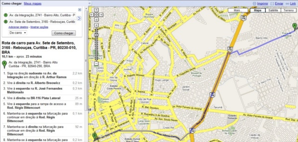 Além de indicar no mapa, o Google Maps também informa o trajeto detalhado